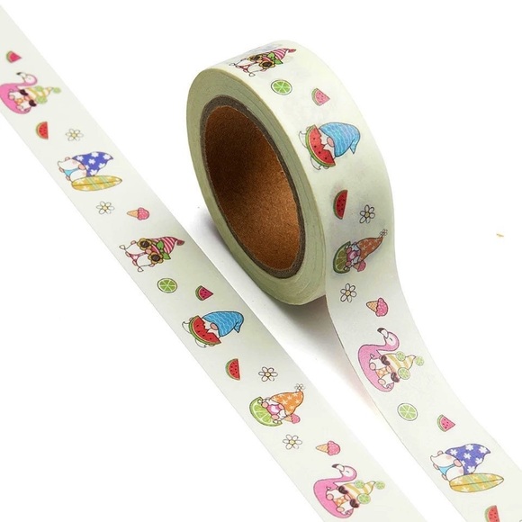 Gnome Summer Party, Flamingo Float, Surfboard, Watermelon, Washi Tape, 1 Roll - Picture 2 of 6